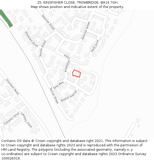 25, KINGFISHER CLOSE, TROWBRIDGE, BA14 7GH: Location map and indicative extent of plot