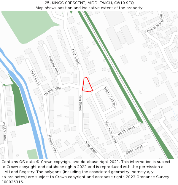 25, KINGS CRESCENT, MIDDLEWICH, CW10 9EQ: Location map and indicative extent of plot