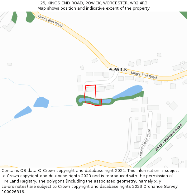 25, KINGS END ROAD, POWICK, WORCESTER, WR2 4RB: Location map and indicative extent of plot