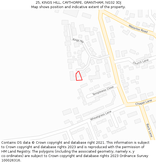 25, KINGS HILL, CAYTHORPE, GRANTHAM, NG32 3DJ: Location map and indicative extent of plot