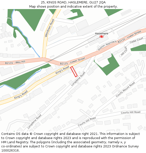 25, KINGS ROAD, HASLEMERE, GU27 2QA: Location map and indicative extent of plot