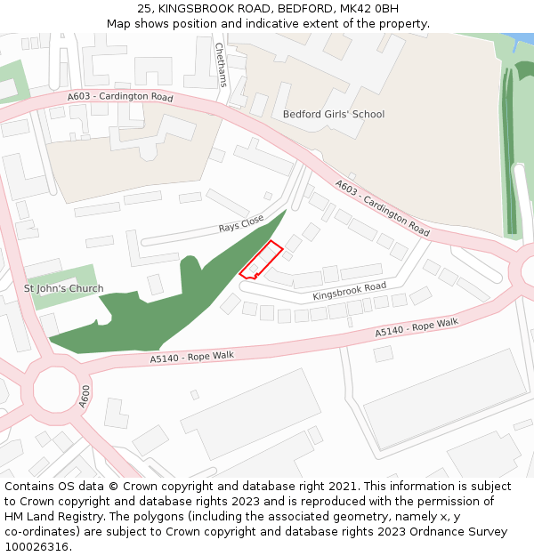 25, KINGSBROOK ROAD, BEDFORD, MK42 0BH: Location map and indicative extent of plot