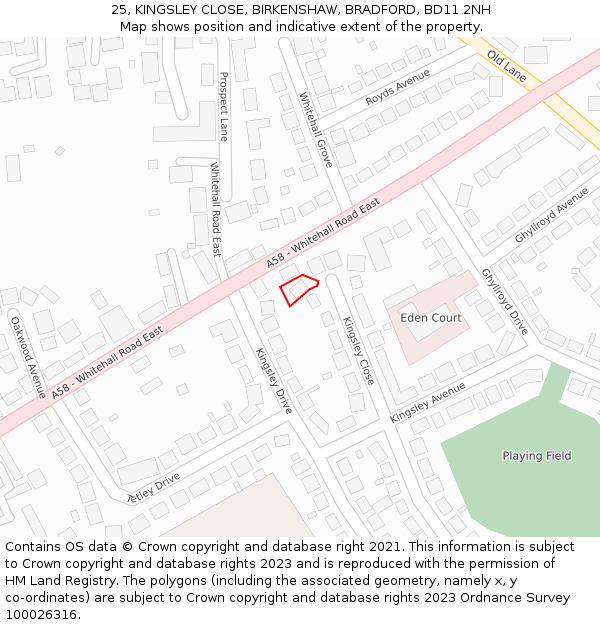 25, KINGSLEY CLOSE, BIRKENSHAW, BRADFORD, BD11 2NH: Location map and indicative extent of plot