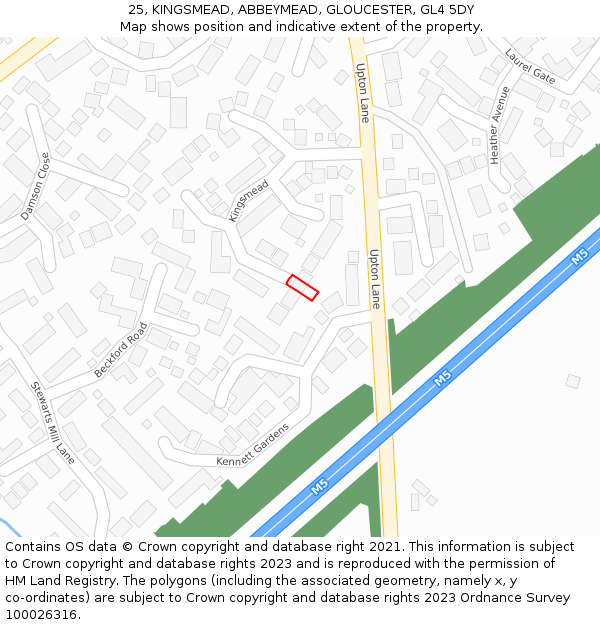 25, KINGSMEAD, ABBEYMEAD, GLOUCESTER, GL4 5DY: Location map and indicative extent of plot