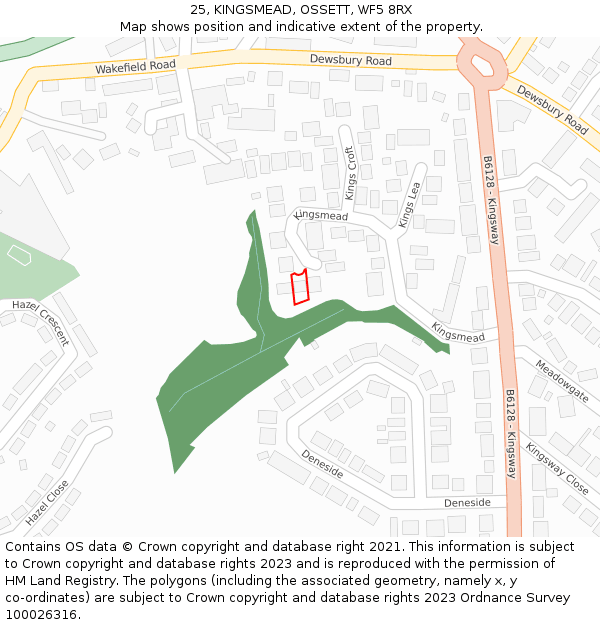 25, KINGSMEAD, OSSETT, WF5 8RX: Location map and indicative extent of plot