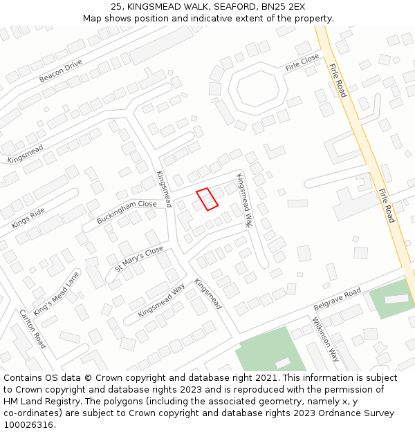 25, KINGSMEAD WALK, SEAFORD, BN25 2EX: Location map and indicative extent of plot