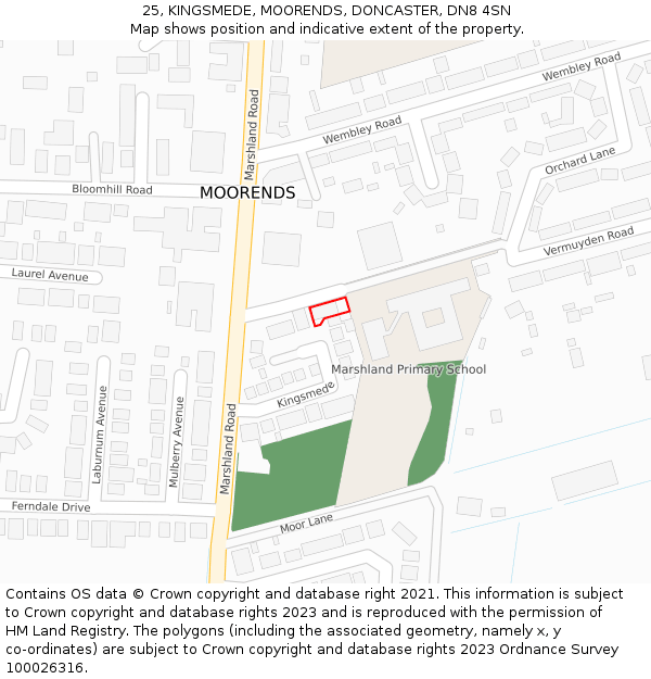 25, KINGSMEDE, MOORENDS, DONCASTER, DN8 4SN: Location map and indicative extent of plot