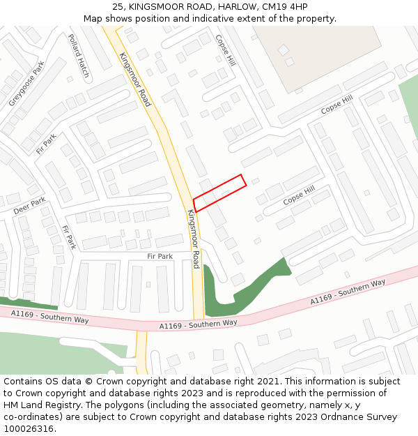 25, KINGSMOOR ROAD, HARLOW, CM19 4HP: Location map and indicative extent of plot