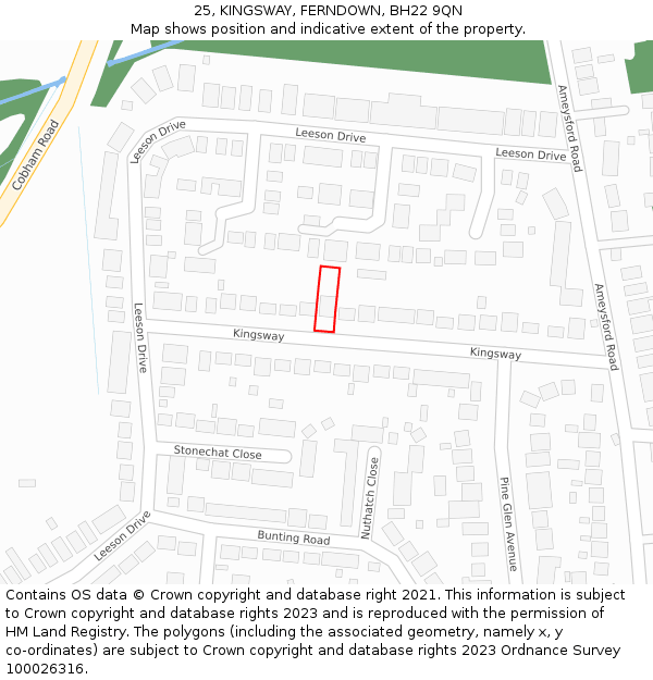 25, KINGSWAY, FERNDOWN, BH22 9QN: Location map and indicative extent of plot