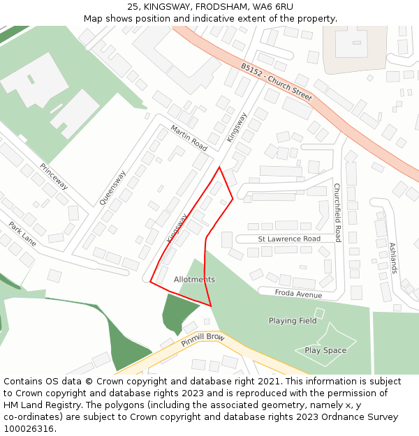 25, KINGSWAY, FRODSHAM, WA6 6RU: Location map and indicative extent of plot