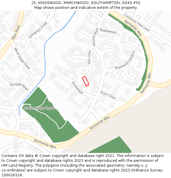 25, KINGSWOOD, MARCHWOOD, SOUTHAMPTON, SO40 4YQ: Location map and indicative extent of plot