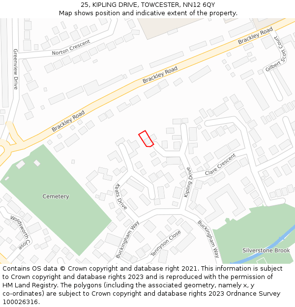 25, KIPLING DRIVE, TOWCESTER, NN12 6QY: Location map and indicative extent of plot