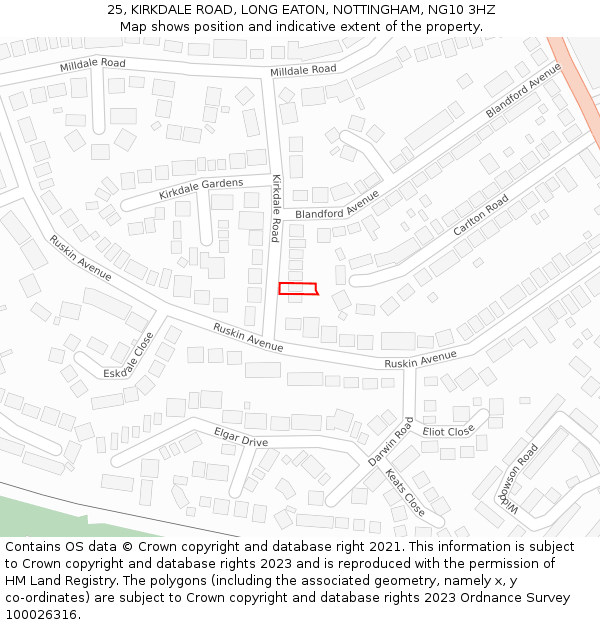 25, KIRKDALE ROAD, LONG EATON, NOTTINGHAM, NG10 3HZ: Location map and indicative extent of plot