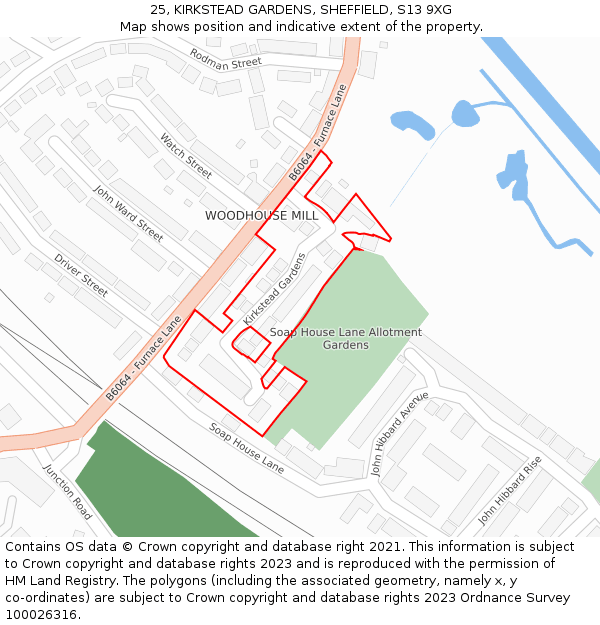 25, KIRKSTEAD GARDENS, SHEFFIELD, S13 9XG: Location map and indicative extent of plot