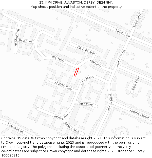 25, KIWI DRIVE, ALVASTON, DERBY, DE24 8NN: Location map and indicative extent of plot