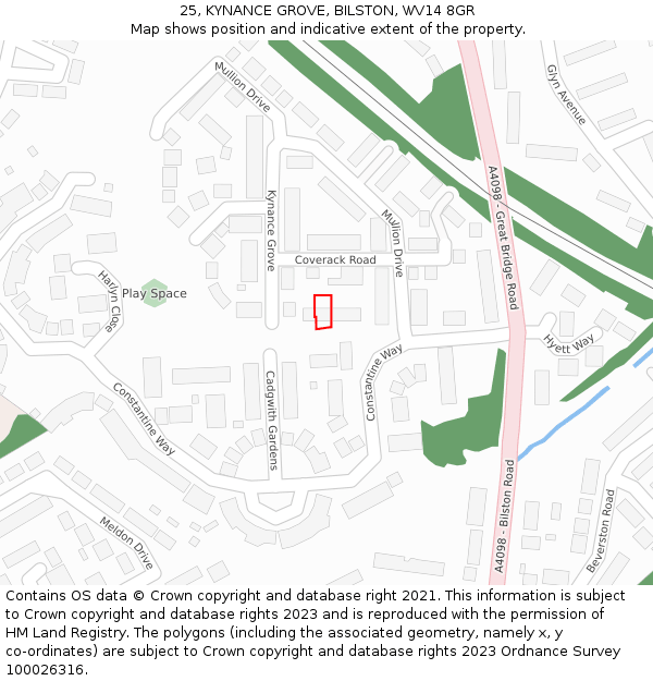 25, KYNANCE GROVE, BILSTON, WV14 8GR: Location map and indicative extent of plot