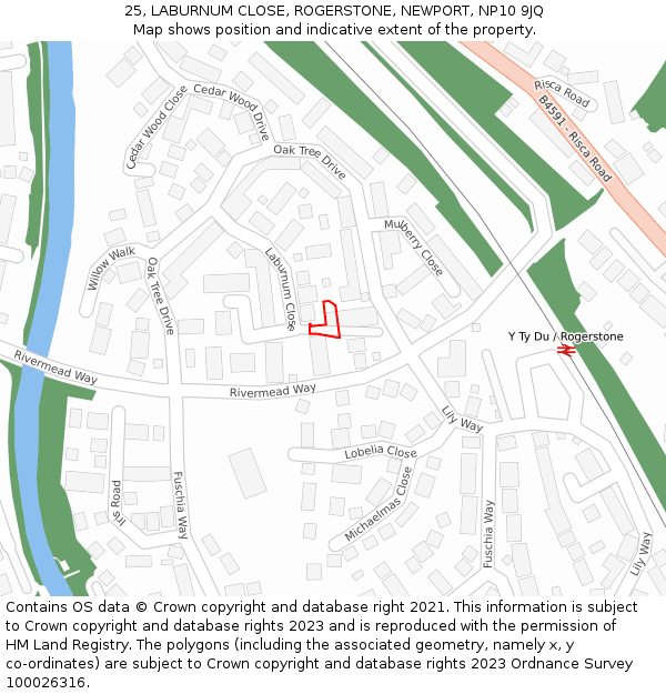 25, LABURNUM CLOSE, ROGERSTONE, NEWPORT, NP10 9JQ: Location map and indicative extent of plot