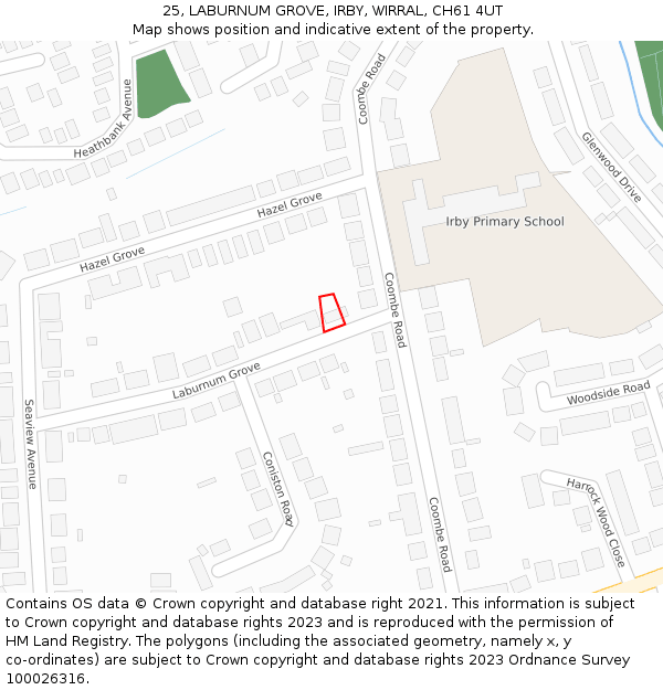 25, LABURNUM GROVE, IRBY, WIRRAL, CH61 4UT: Location map and indicative extent of plot