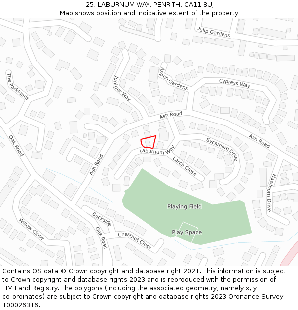 25, LABURNUM WAY, PENRITH, CA11 8UJ: Location map and indicative extent of plot