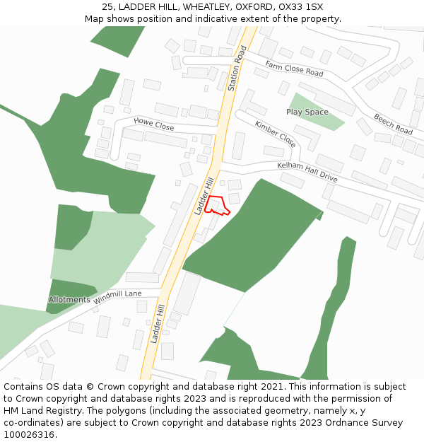 25, LADDER HILL, WHEATLEY, OXFORD, OX33 1SX: Location map and indicative extent of plot