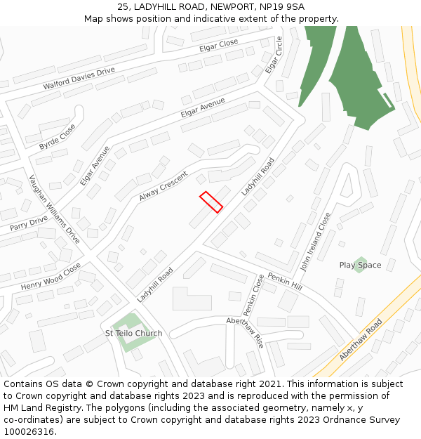 25, LADYHILL ROAD, NEWPORT, NP19 9SA: Location map and indicative extent of plot