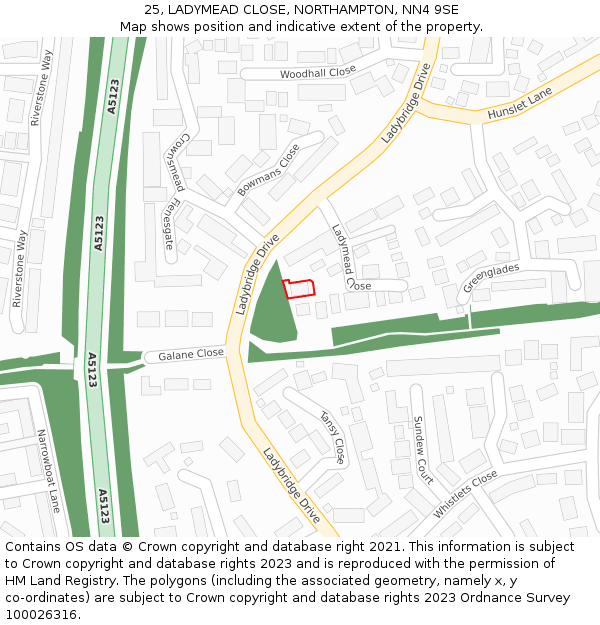 25, LADYMEAD CLOSE, NORTHAMPTON, NN4 9SE: Location map and indicative extent of plot