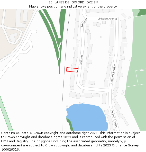 25, LAKESIDE, OXFORD, OX2 8JF: Location map and indicative extent of plot