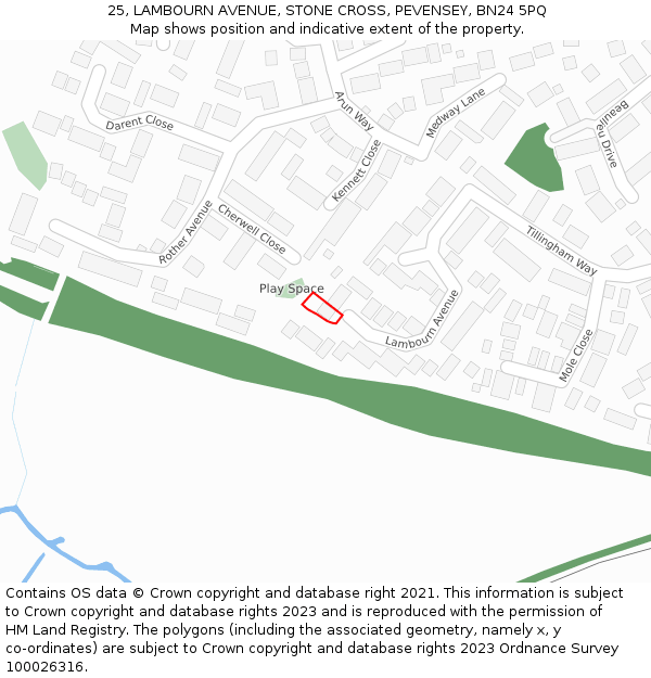 25, LAMBOURN AVENUE, STONE CROSS, PEVENSEY, BN24 5PQ: Location map and indicative extent of plot