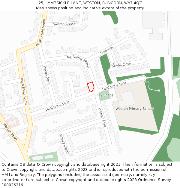 25, LAMBSICKLE LANE, WESTON, RUNCORN, WA7 4QZ: Location map and indicative extent of plot