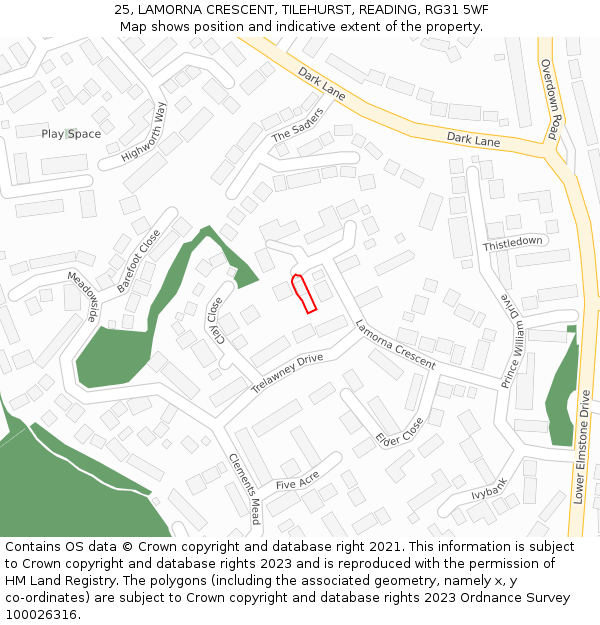 25, LAMORNA CRESCENT, TILEHURST, READING, RG31 5WF: Location map and indicative extent of plot