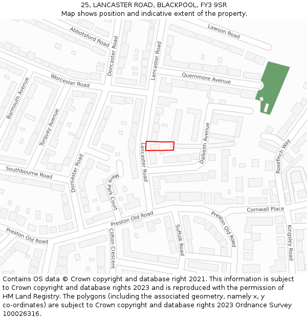 25, LANCASTER ROAD, BLACKPOOL, FY3 9SR: Location map and indicative extent of plot