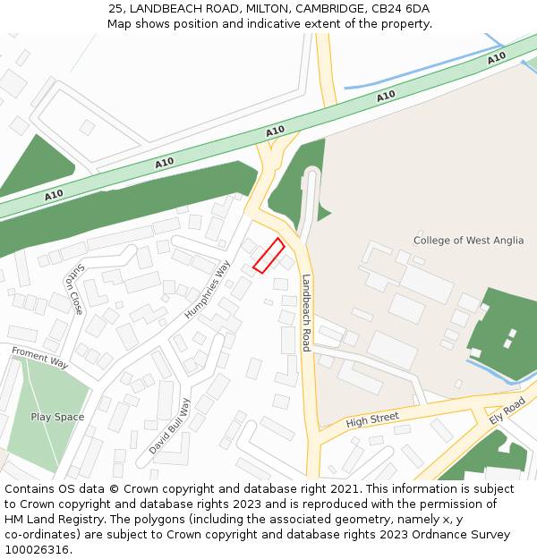 25, LANDBEACH ROAD, MILTON, CAMBRIDGE, CB24 6DA: Location map and indicative extent of plot