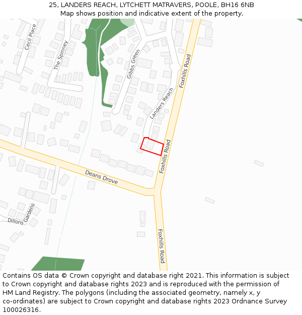 25, LANDERS REACH, LYTCHETT MATRAVERS, POOLE, BH16 6NB: Location map and indicative extent of plot