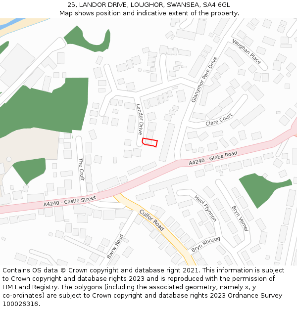 25, LANDOR DRIVE, LOUGHOR, SWANSEA, SA4 6GL: Location map and indicative extent of plot