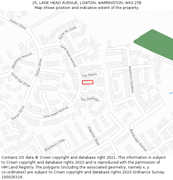 25, LANE HEAD AVENUE, LOWTON, WARRINGTON, WA3 2TB: Location map and indicative extent of plot