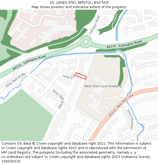 25, LANES END, BRISTOL, BS4 5DP: Location map and indicative extent of plot