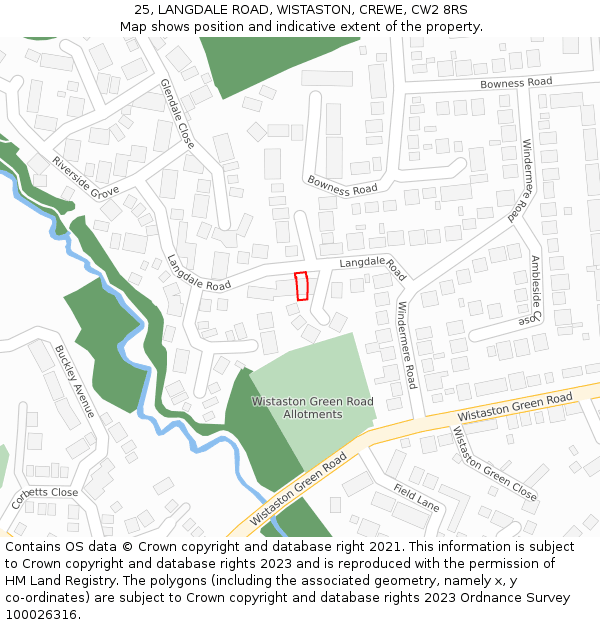 25, LANGDALE ROAD, WISTASTON, CREWE, CW2 8RS: Location map and indicative extent of plot