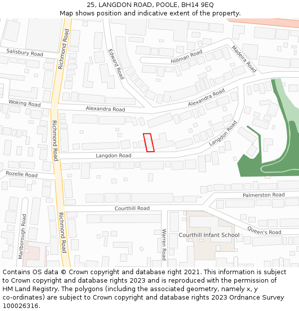 25, LANGDON ROAD, POOLE, BH14 9EQ: Location map and indicative extent of plot