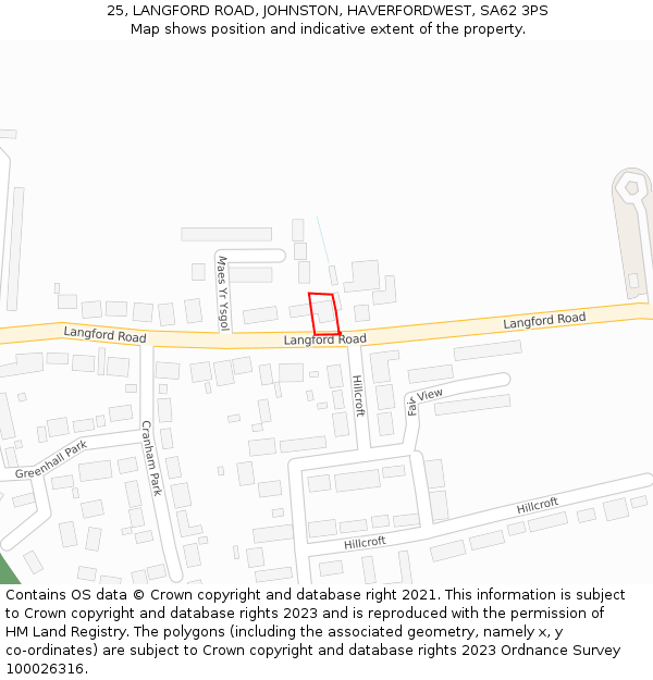 25, LANGFORD ROAD, JOHNSTON, HAVERFORDWEST, SA62 3PS: Location map and indicative extent of plot