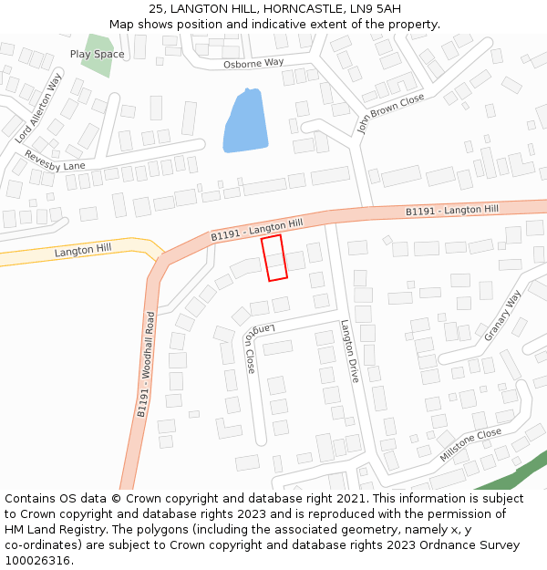 25, LANGTON HILL, HORNCASTLE, LN9 5AH: Location map and indicative extent of plot