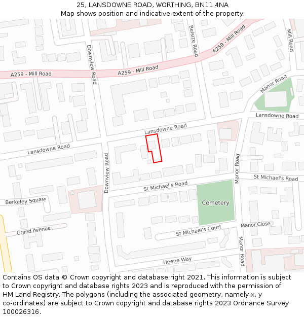 25, LANSDOWNE ROAD, WORTHING, BN11 4NA: Location map and indicative extent of plot