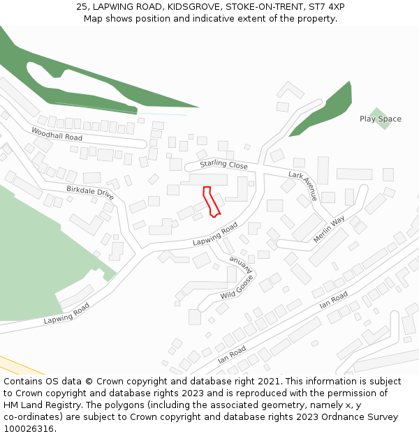 25, LAPWING ROAD, KIDSGROVE, STOKE-ON-TRENT, ST7 4XP: Location map and indicative extent of plot