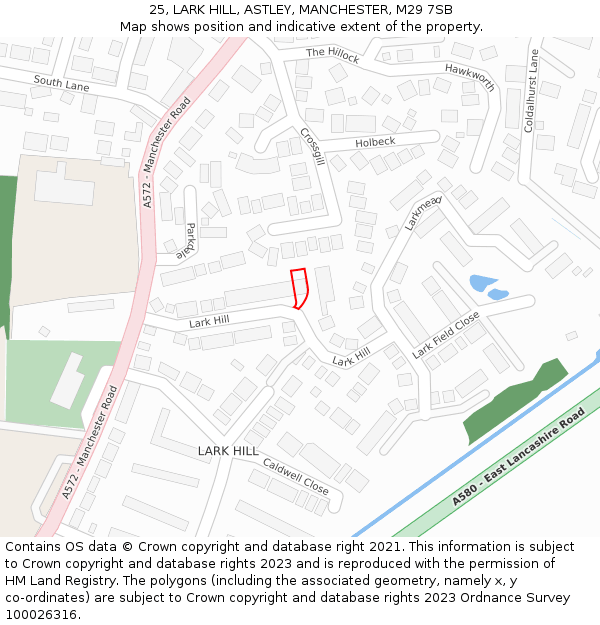 25, LARK HILL, ASTLEY, MANCHESTER, M29 7SB: Location map and indicative extent of plot