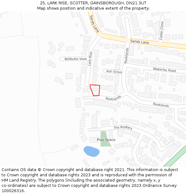 25, LARK RISE, SCOTTER, GAINSBOROUGH, DN21 3UT: Location map and indicative extent of plot