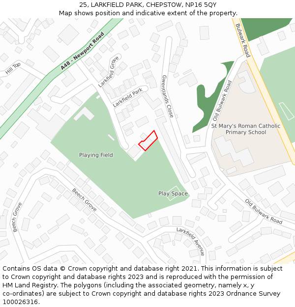 25, LARKFIELD PARK, CHEPSTOW, NP16 5QY: Location map and indicative extent of plot