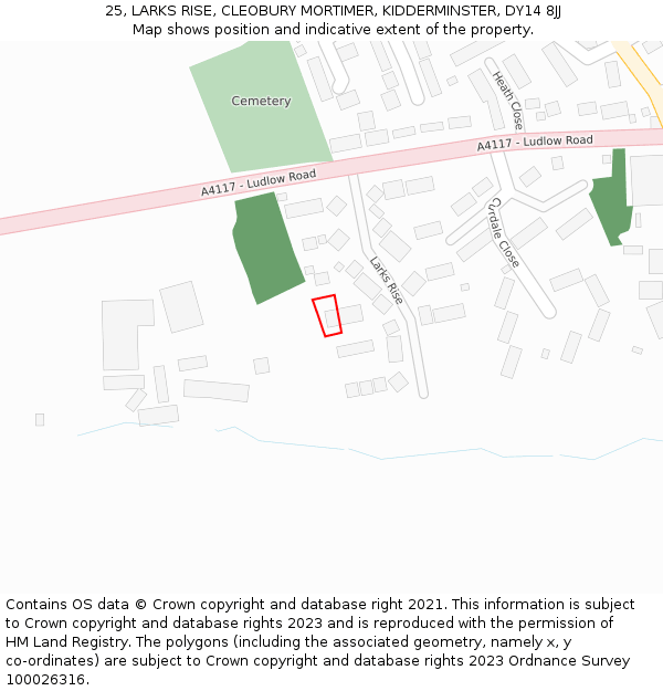 25, LARKS RISE, CLEOBURY MORTIMER, KIDDERMINSTER, DY14 8JJ: Location map and indicative extent of plot