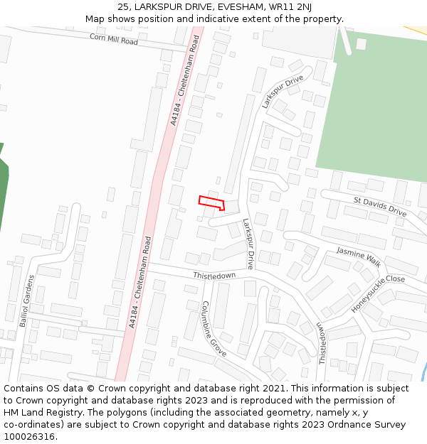 25, LARKSPUR DRIVE, EVESHAM, WR11 2NJ: Location map and indicative extent of plot
