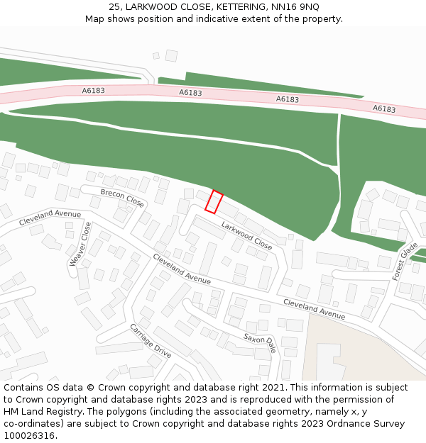 25, LARKWOOD CLOSE, KETTERING, NN16 9NQ: Location map and indicative extent of plot