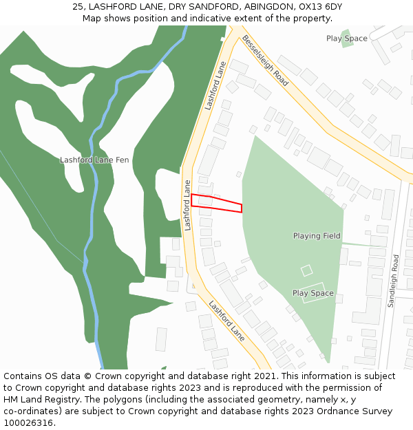 25, LASHFORD LANE, DRY SANDFORD, ABINGDON, OX13 6DY: Location map and indicative extent of plot