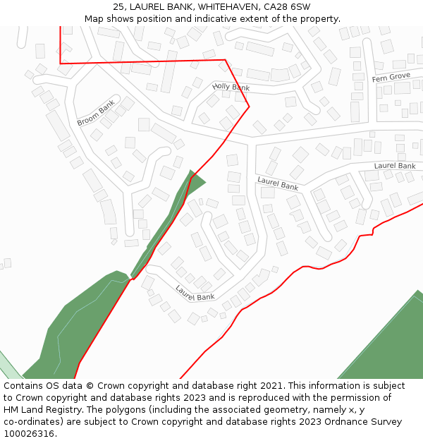 25, LAUREL BANK, WHITEHAVEN, CA28 6SW: Location map and indicative extent of plot